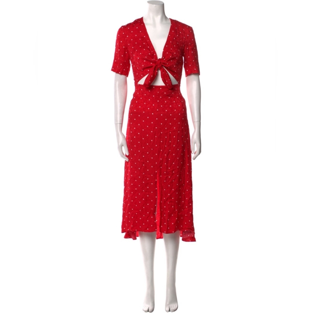 Maje Red Midi Dress with White Polka Dots Size 36